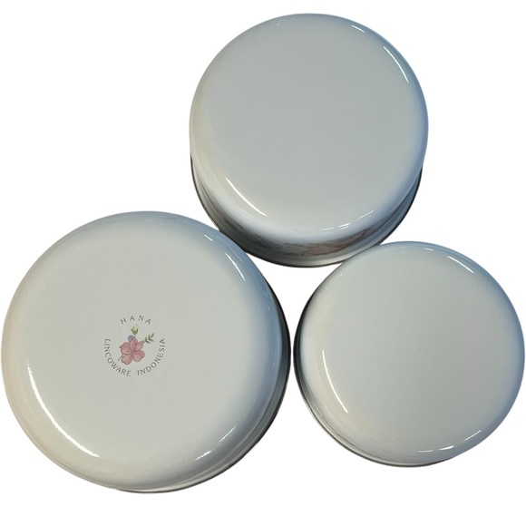 Lincoware Hana Enamelware Nesting Bowls Vintage Pink and Blue Floral Mot… - Picture 4 of 10